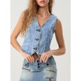 thumbnail image 4 of Rdhnmea Women's Tank Tops Sleeveless V Neck Button Up Denim Vest Tops, 4 of 9