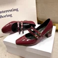 thumbnail image 1 of 2024 primavera otoño mujeres doble hebilla zapatos Mary Jane vestido de charol cabeza cuadrada tacón cuadrado Color sólido zapatos de mujer, 1 of 4