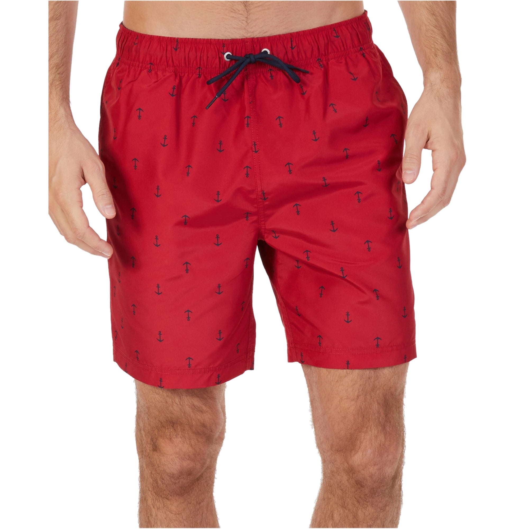 Nautica Nautica Mens Anchor Print Swim Bottom Trunks, Red, Large