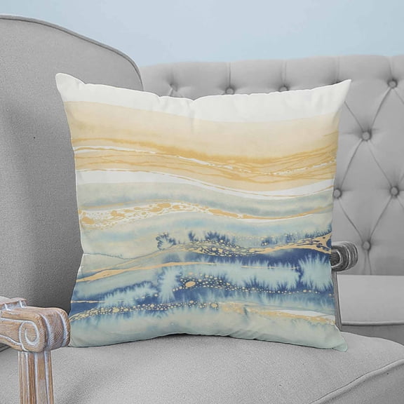 Yellow Blue Ombre Throw Pillow Covers, Soft Pillowcases with Invisible Zipper, Abstract Modern Art Fluid Striped Decorative Square Pillow Cushion Covers for Living Room Couch Sofa Bed 16x16 Inches