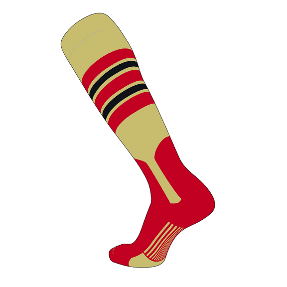 TCK Elite Baseball Knee High Stirrup Socks (F, 7in) Vegas Gold, Red, Black, Red