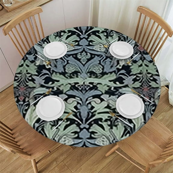 BANET William Morris Round Tablecloth Washable Polyester Table Cloth Water Resistant Spill Proof Table Cover for Dining Kitchen Home Party Decoration, Black, One Size 31"-35