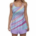 thumbnail image 2 of Traje de baño de 2 piezas para mujer, trajes de baño para mujer, traje de baño de mujer con abertura trasera, estampado de hojas multicolor, pantalones y tirantes, traje de baño dividido para mujer, 2 of 6