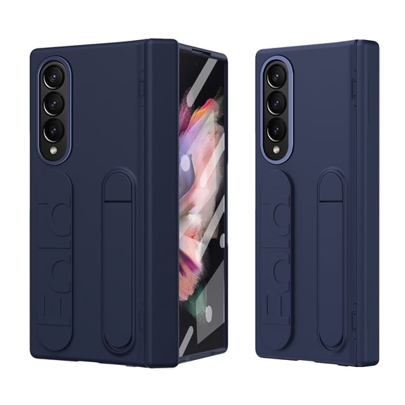 Rugged Phone Case for Samsung Galaxy Z Fold 4, Heavy Duty Shockproof Camera Lens Protection Hand Strap Kickstand Anti-Slip Drop Protective Case Cover for Samsung Galaxy Z Fold 4, Blue