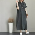 thumbnail image 4 of Baggy Button Down Shirt Dresses for Women Plus Size Loose Short Sleeve Long Maxi Dresses Casual Ladies Dress Dark Gray, 5XL, 4 of 5