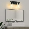 thumbnail image 6 of 2-Light Black Bathroom Light Fixture, Vanity Light Over Mirror with Clear Glass Shade, Bathroom Wall Sconces Lighting for Bedroom, Living Room, Hallway, E26 Base (Bulbs Not Included), 6 of 7