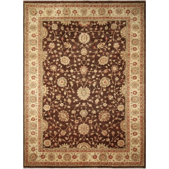 noori rug n3183 peshawar janiya hand knotted area rug, 9'11" x 13'9", brown/ivory