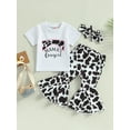 thumbnail image 2 of Bagilaanoe 2pcs Toddler Baby Girl Long Pants Set Letter Print Short Sleeve T-shirt Tops + Flare Trousers + Headband 6M 12M 18M 24M 3T 4T Kids Casual Outfits, 2 of 8
