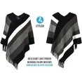 thumbnail image 2 of Joli Poncho (Gris & Noir) Châle Chaud Doux et Rayé avec Franges pour l'Automne Hiver, 2 of 5