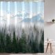 thumbnail image 5 of Cortina de ducha extra larga de 213 cm con diseño de bosque verde brumoso, árboles y montañas, tela impermeable, moderna cortina de baño con ganchos (Verde 3, 183 x 213 cm), 5 of 6