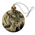 thumbnail image 1 of Black and White Tiger with Blue Green Eyes Wood Christmas Tree Holiday Ornament, 1 of 4