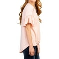 thumbnail image 3 of Women Solid Color Ruffled Short Sleeve Buttons Tied Hem Shirt, 3 of 5