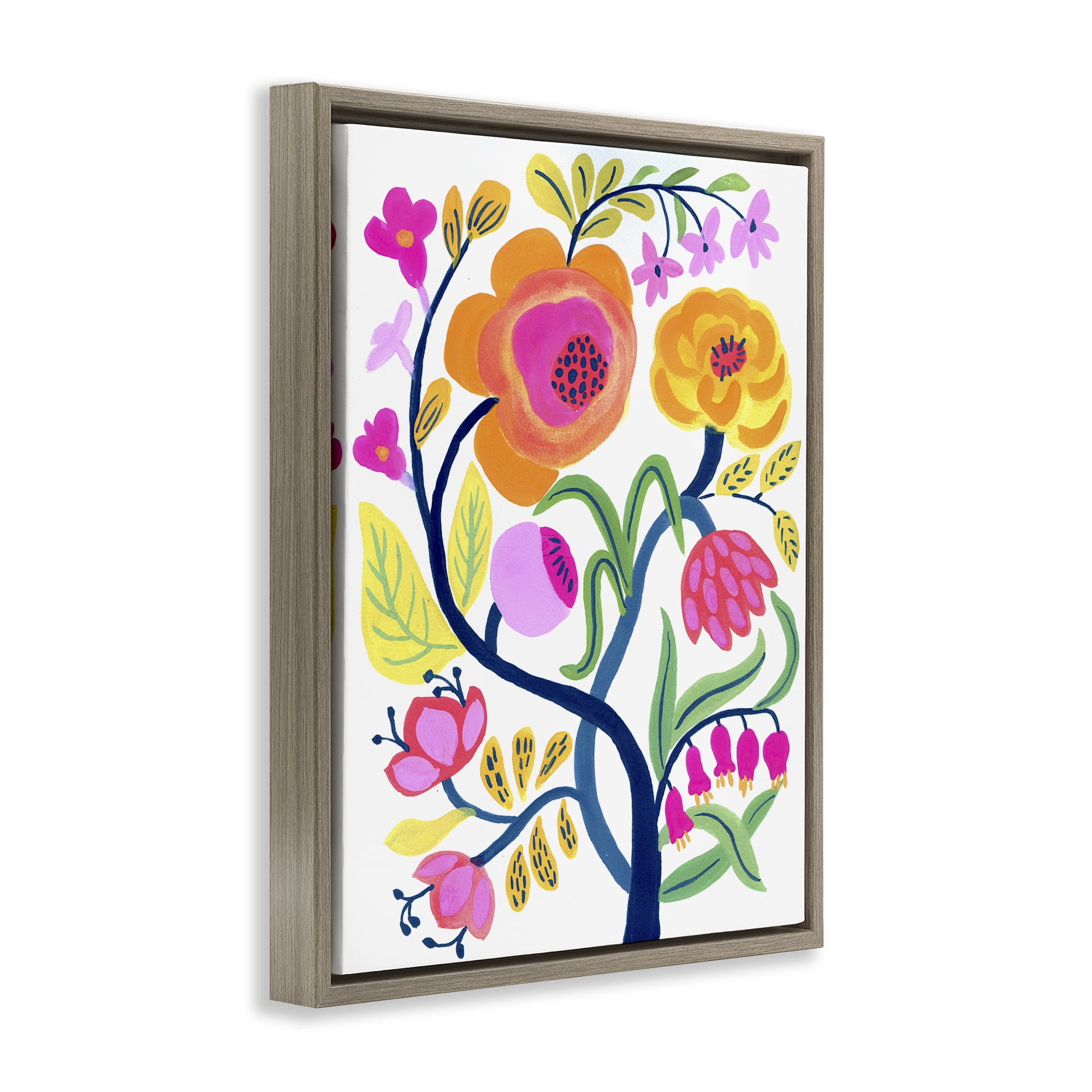 Stupell Industries Blue Tree with Warm Flowers Brown Framed Floater Canvas Wall Art, design by Suzanne Allard