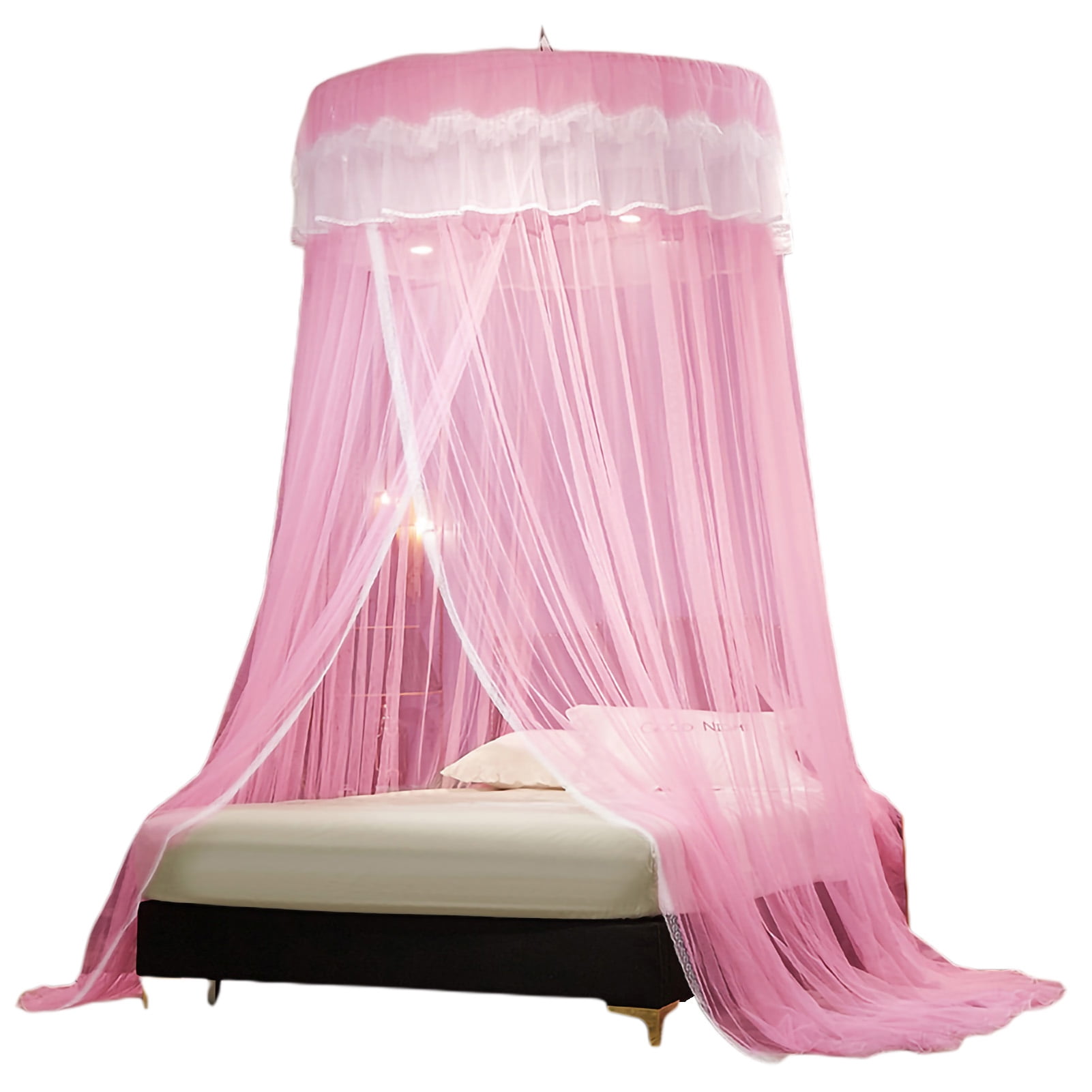 harmtty Hanging Mosquito Net Top Hook Encrypted Mesh Lace Patchwork Mosquito Repellent Round Dome Court Style Crib Canopy Bedroom Decoration,Hot Pink