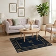 thumbnail image 3 of ODIKA 4'x6' Navy Blue Art Geometric Border Washable Area Rug Vintage Style With Ornate Corner Details And Central Medallion Motifs Stain Resistant, Low Pile, Easy Care for Dorm Room, Small Living, 3 of 7