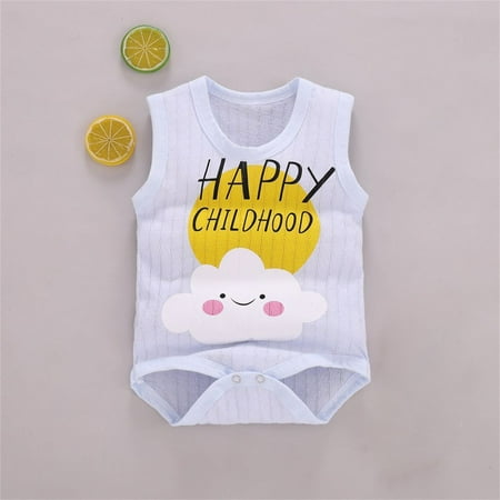

Aayomet Baby Boys Girls Sleeveless Bodysuit Letter Cartoon Print Romper Summer Outfits Cotton Baby Bodysuit Light Blue 3-6 Months