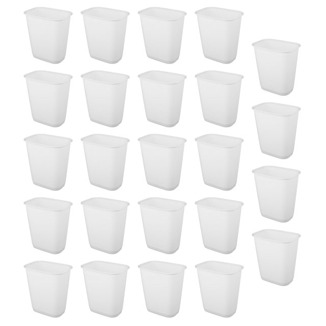Sterilite Rectangular Wastebasket 9 Gallon Open Top Trash Bin, 24 Pack, White