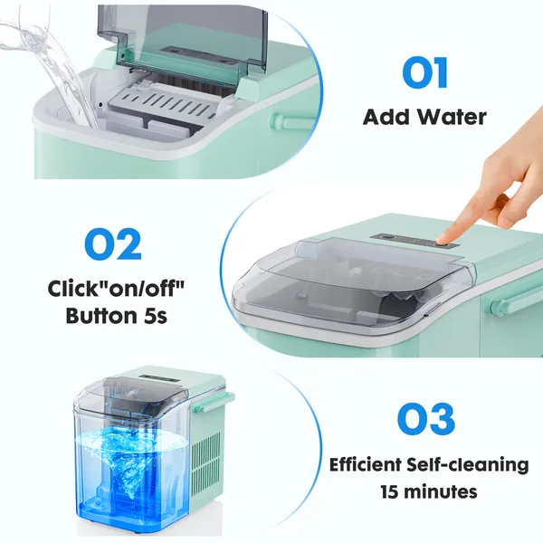 ZHICHUN Portable Countertop Ice Maker 26lbs/24H 6-Min Fast Ice Machine Self-Cleaning Quiet Design