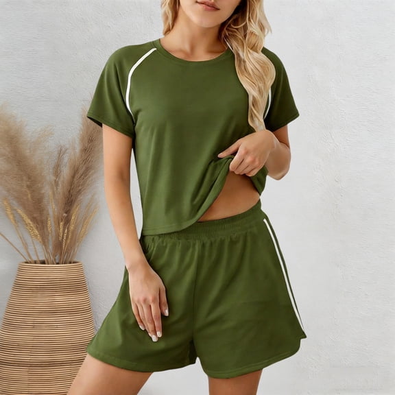ibiyuan Jogger Sets For Women 2 Piece Women's Summer Two Piece Shorts Set Casual Short Sleeve Athletic Wear Comfort Stretch Fabric Outfit