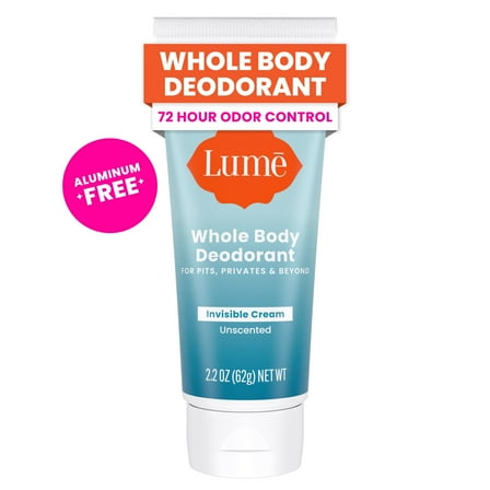 Lume Whole Body Women’s Deodorant - Invisible Cream - Aluminum Free - Unscented - 2.2oz Tube