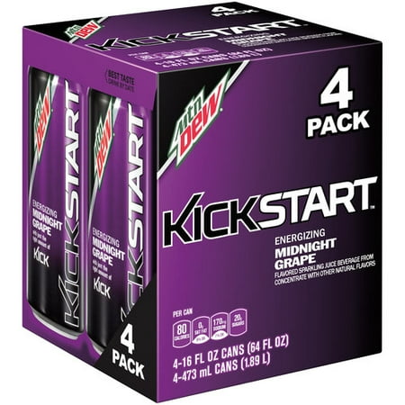 (6 Pack) Mountain Dew Kickstart Energizing Juice Beverage, Midnight Grape, 16 Fl Oz, 4