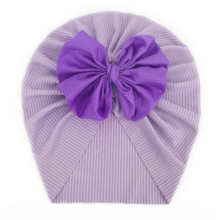 

Baby Hats Boys Cap Beanie Bowknot Ribbed Elastics Turban Sun Hat Purple One Size