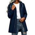 thumbnail image 2 of Womens Outdoor Jacket Plus Size Hooded Waterproof Long Sleeve Solid Color Plaid Lined Winter Casual Daily Outdoor Mid Length Jacket Raincoat with Pockets, 2 of 10