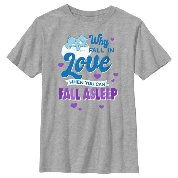 Boy's Care Bears Valentine's Day Bedtime Bear Why Fall in Love  Graphic Tee Athletic Heather X Large