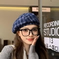 thumbnail image 6 of Women's Plaid Beret Hat, Wool Blend Vintage England Retro Painter Cap, Tartan Artist Hat for Daily Casual Wear, School, and Fashion Gift Navy, 6 of 6
