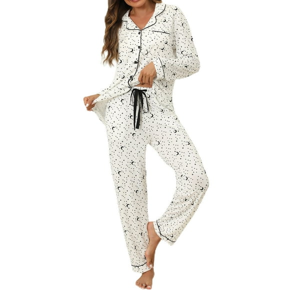 Conjunto de pijama ZMJ, camisa de manga larga y pantalones para mujer, blanco, XXL