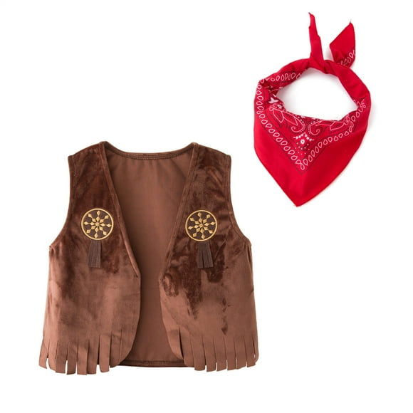 PMVFHDE Girls Coat & Jacket Cowboy For Kids Fancy Dress Up Tassel Vest with Cowboy Bandanas Outfit for Adventures