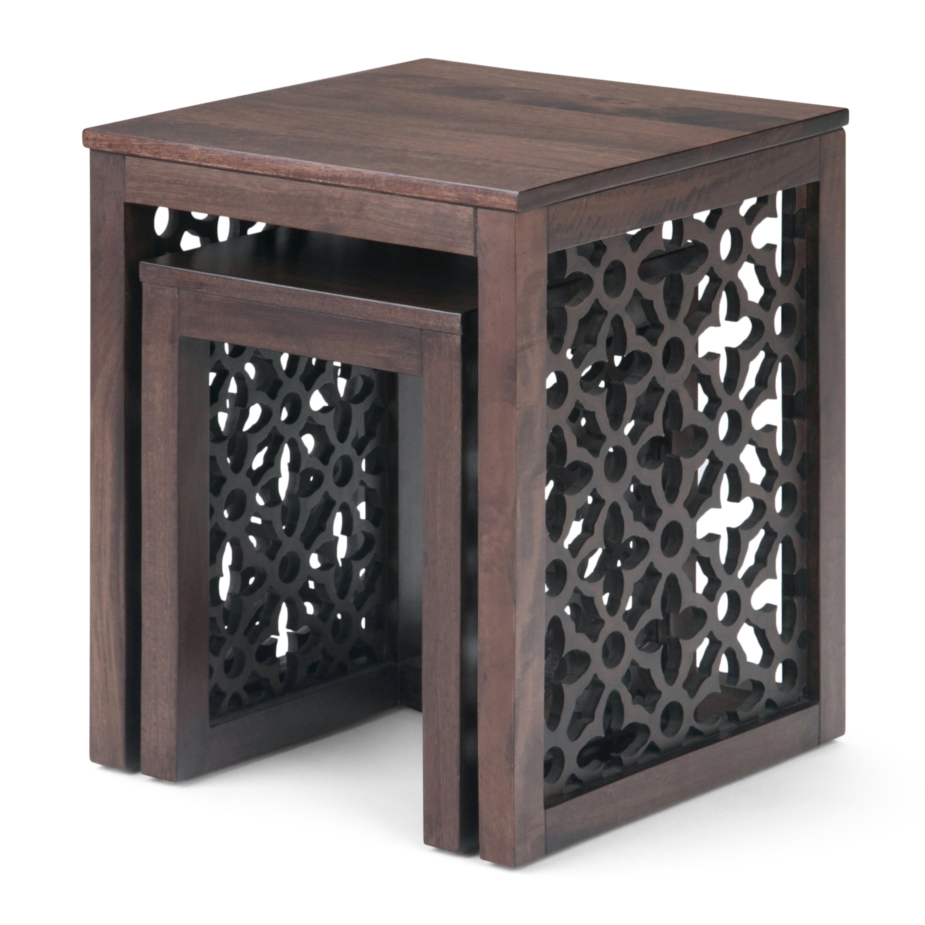 Brooklyn + Max Bergman Solid Mango Wood 17 inch Wide Square Rustic 2 Pc Nesting Table in