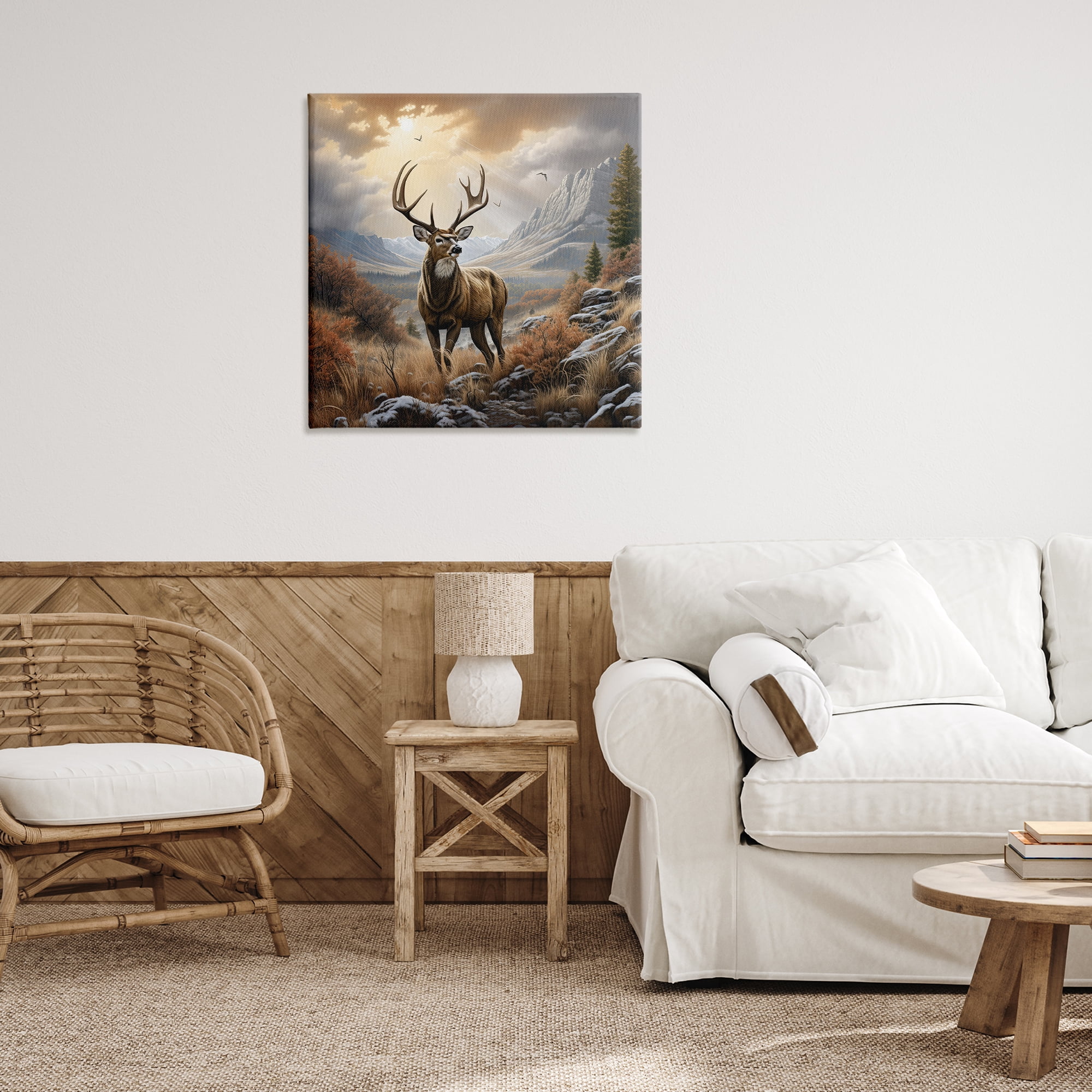 Stupell Industries Majestic Elk Mountain Scenery Landscape Painting Gallery Wrapped Canvas Art Print Wall Art, 30 x 30