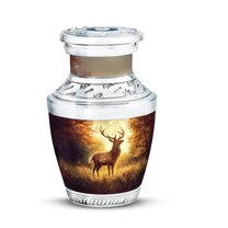 JAGASY Deer Memorial Urn for Brother - Brown Small Urns for Human Ashes Keepsake - Forest Sunset Decorative Urn for Ashes Adult Male - Tiny Cremation Urns for Sister - (3 Inch)
