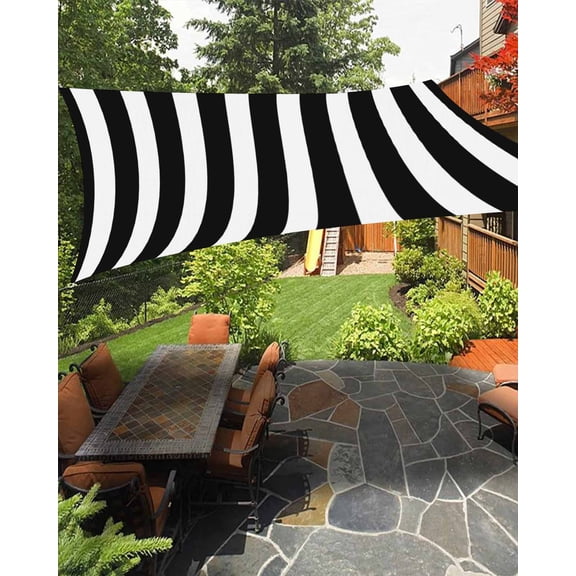 Classic Black and White Stripes Waterproof Sun Shade Sail Outdoor Patio Sun Shades Canopy UV Block Waterproof Sunshade for Garden Backyard Deck Pergola 6.5x10 Ft