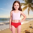 thumbnail image 2 of Girls Swimsuit Size 10 Cutout Bikini Sets for Girls 16-18 Drawstring Girls Swimwear Tankini 3 Pieces Bathing Suit Ruched Color Block Beach Swimwear Z07 Red 3-4 Years, 2 of 7