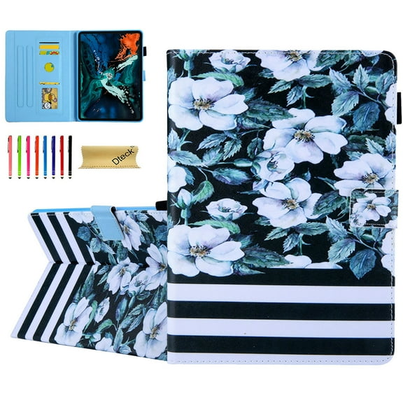 Dteck Flip Case for iPad 9th Gen/iPad 8th Gen/iPad 7th Gen/iPad Air 3, Folio Case Auto Wake Sleep Smart Cover with Card Slots/Stylus Holder, Multi-angle Standing, 15# Pear Blossom