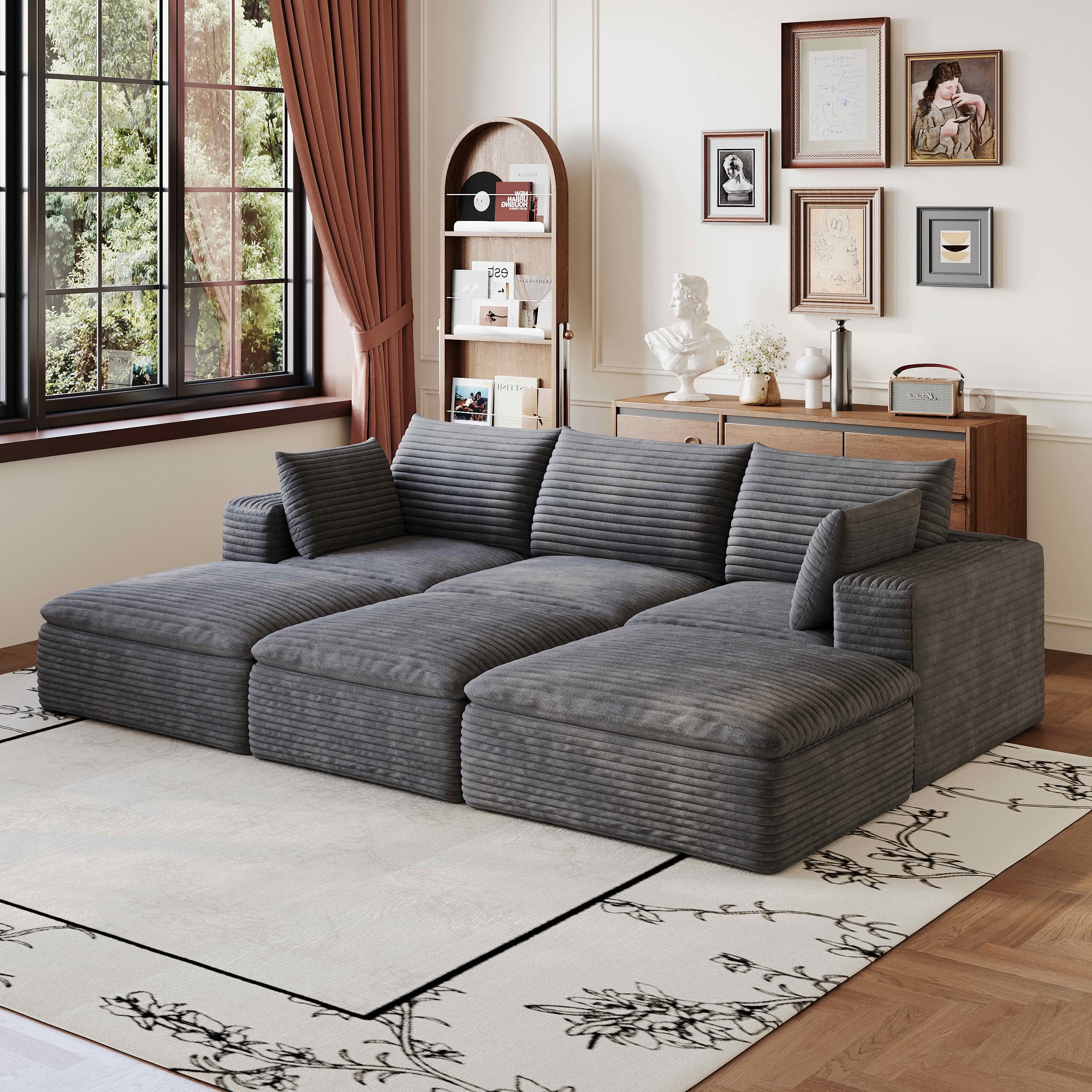 MAYEERTY 102.4 Inch Cloud Modular Sofa, Corduroy Deep Seat Couch with Double‑Layer Removable Cushions, No‑Assembly DIY Combination Sponge Sofa for Living Room Bedroom Conference Room Apartment
