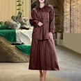 thumbnail image 2 of Babcutegg Women’s Solid Color Casual Two-Piece Set – Long Sleeve Button-Up Blouse with Pockets & Wide-Leg Midi Skirt Brown Size 3XL, 2 of 7