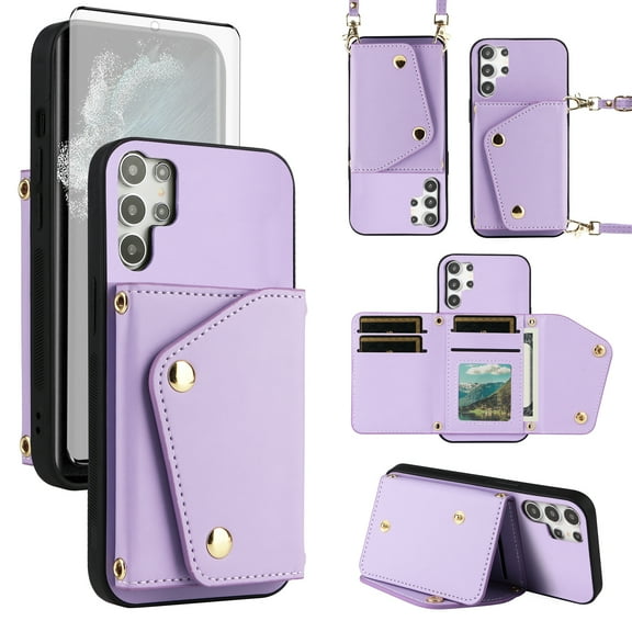 ELISORLI Wallet Case for Samsung Galaxy S26 Ultra 5G with Screen Protector Card Slots Thin Slim Flip Purse Shoulder Strap, Card Holder Stand Phone Cover for S26Ultra 26S S 26 26Ultra 6.9 2026 Purple