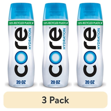 (3 pack) Core Hydration, Perfectly Balanced Water, Perfect 7.4 Natural pH, Purified With Electrolytes and Minerals, Cup Cap For Sharing, 20 Fl Oz Bottle