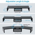 thumbnail image 3 of Dual Monitor Stand Riser with Drawer - Length and Angle Adjustable Double Monitor Riser Corner Desk Shelf Organizer Long Monitor Riser for 2 Monitors/Laptop/PC/Screen/TV (Black, 72-94L cm), 3 of 5