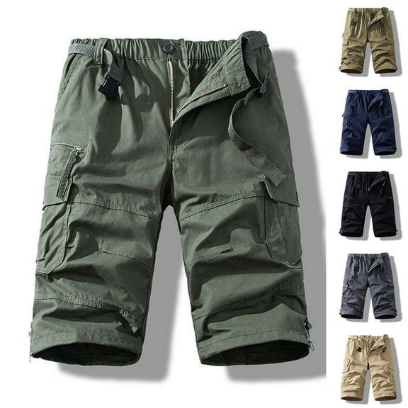 WWV Cargo Shorts Men Men's Work Shorts Multi Pockets Zipper Button Shorts Solid Color Casual Comfy Loose Fit Training Running Workwear Pants Army Green L