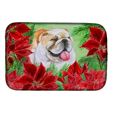 Caroline's Treasures English Bulldog Poinsettas Dish Drying Mat