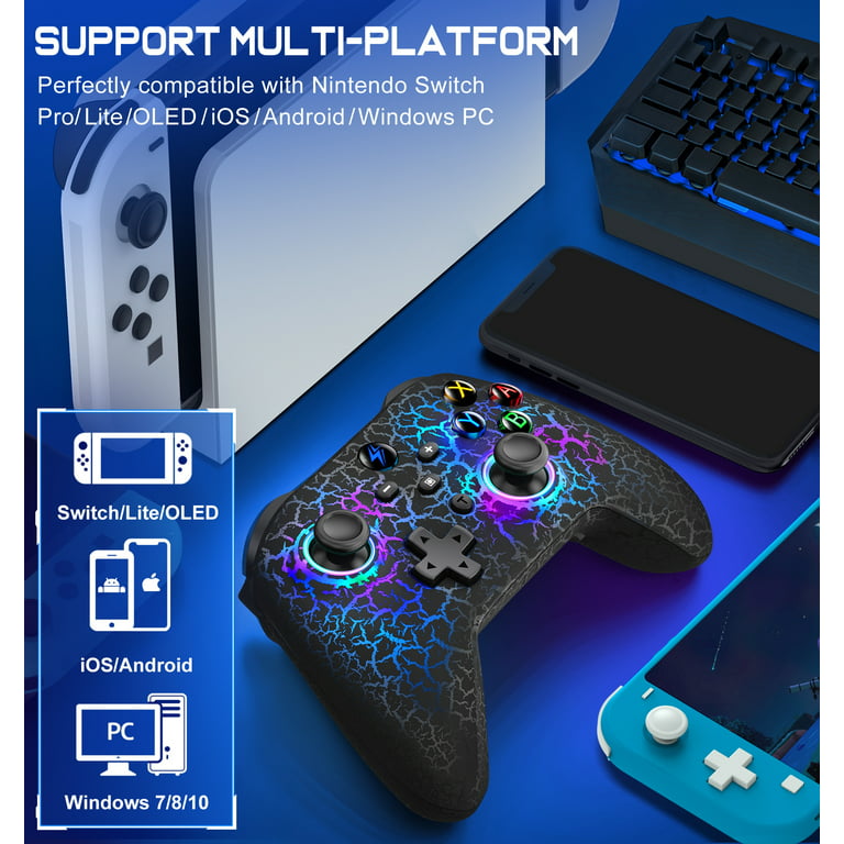 Litteratur hvid sammenhængende Switch Controller,Wireless Switch Pro Controllers with Crack RGB  Light,Wake-up,Programmable,Turbo Function for Nintendo Switch/ Switch Lite/  Switch OLED Controllers - Walmart.com