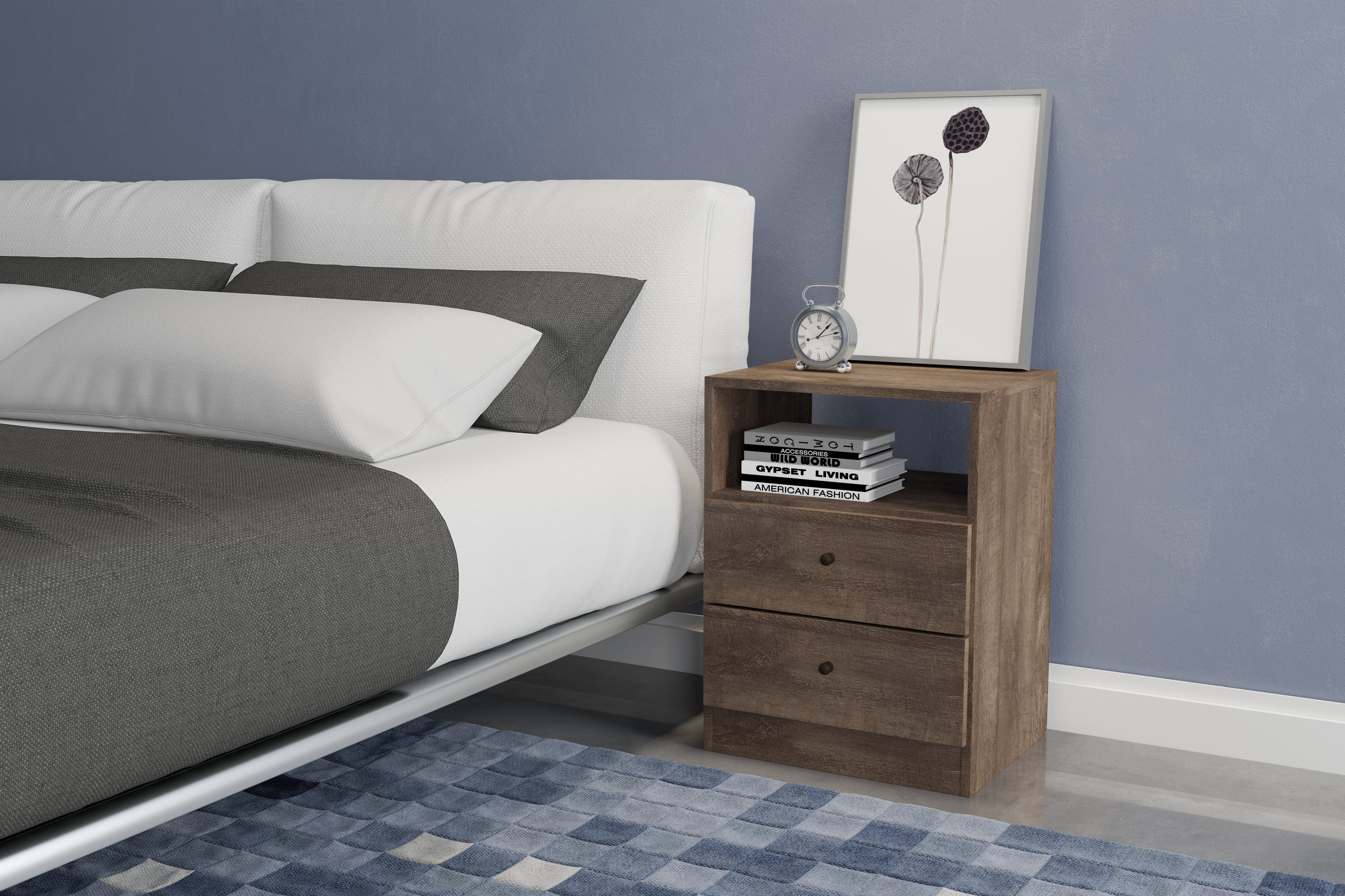 Midtown Concept Jersey 2-Drawer Bedside Nightstand Table, Brown