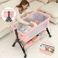 thumbnail image 3 of Infant Bassinet Sleeper, Adjustable Bedside Sleeper, Lightweight and Convenient, Comfortable Mattress with Wheels and Storage Basket - Pink, 3 of 8