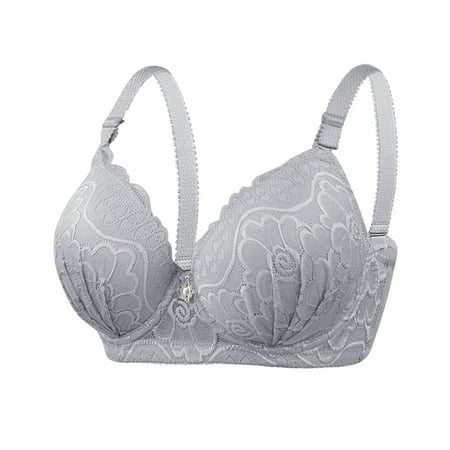 Ecqkame Underwire Floral Women s Push Up Bra Full Coverage Non Padded Everyday Brassiere A-Gray XXL on Clearance