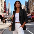 thumbnail image 4 of Linen Blazer Jacket for Women Lightweight 3/4 Sleeve Casual Work Office Summer Breathable Dressy Coat Outfits with Pockets Black 3XL, 4 of 7