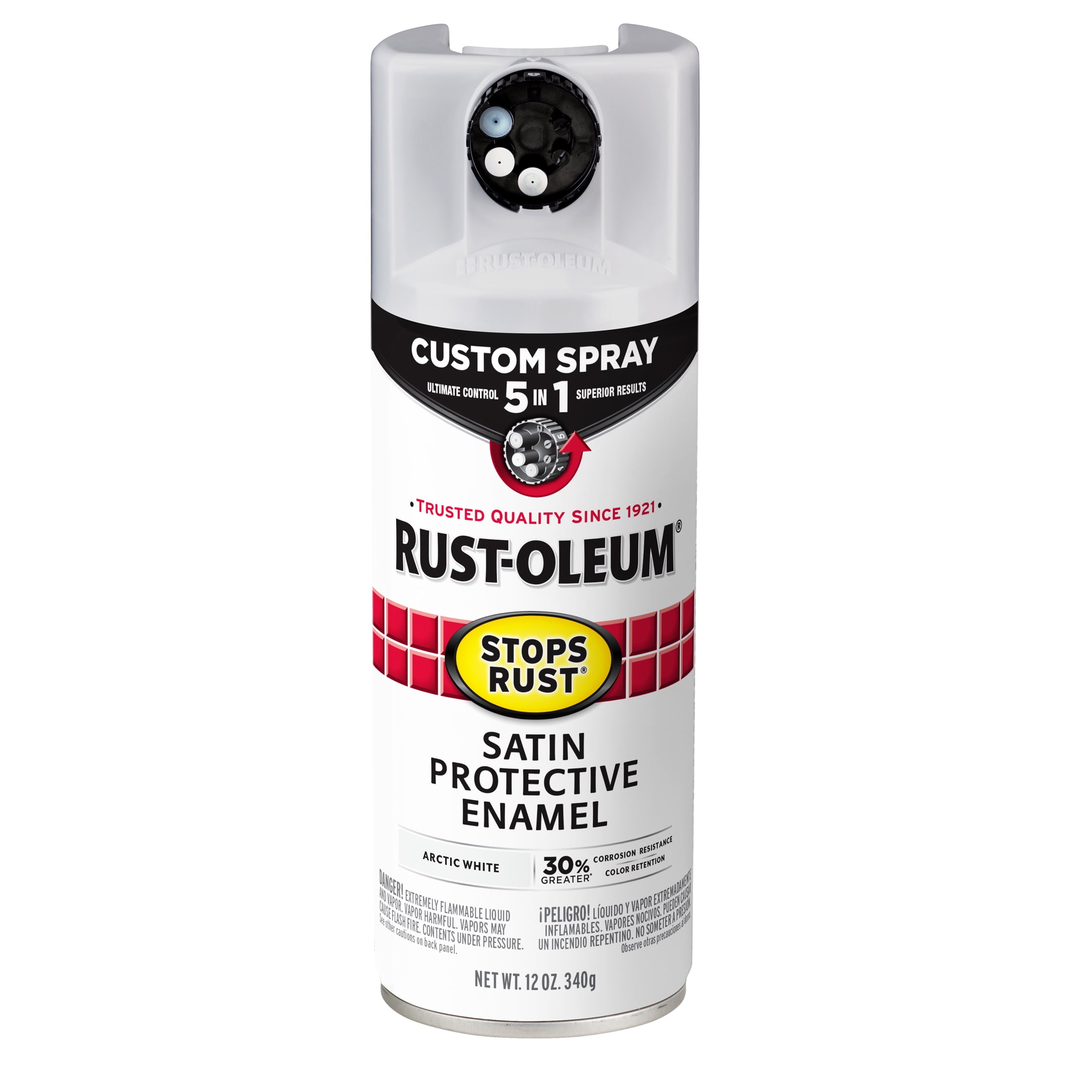 6 Pack, Arctic White, Rust-Oleum Stops Rust Custom Spray 5 in 1 Satin Spray Paint-383424, 12 oz